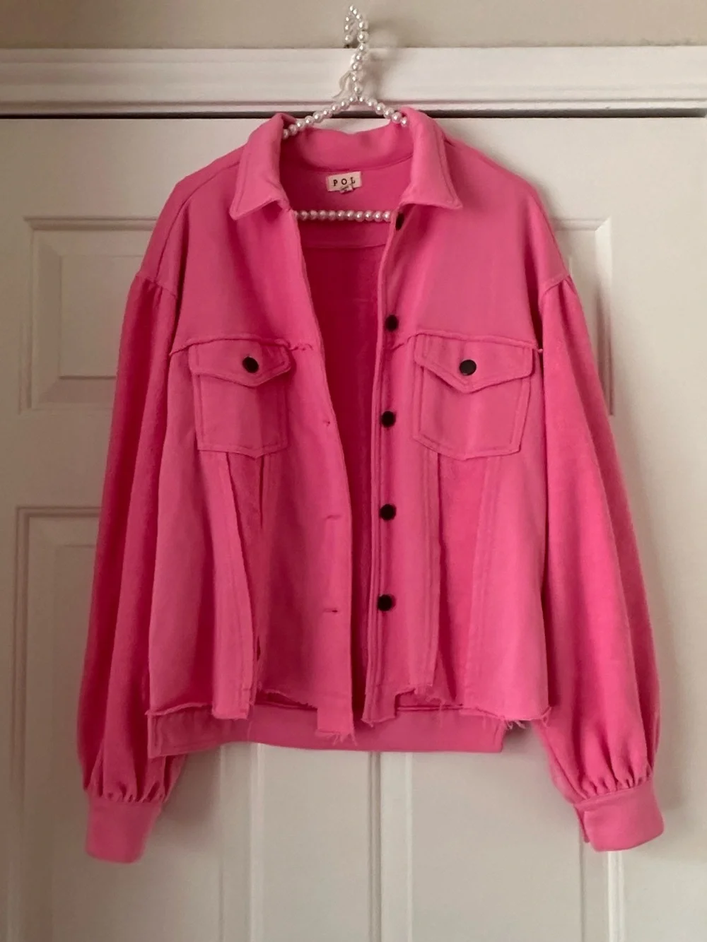Pol Bubblegum Pink Distressed Crop Jacket - Picture 2 of 10